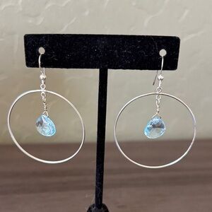 Blue Topaz Teardrops on‎ Sterling Teardrop Hoop Earrings